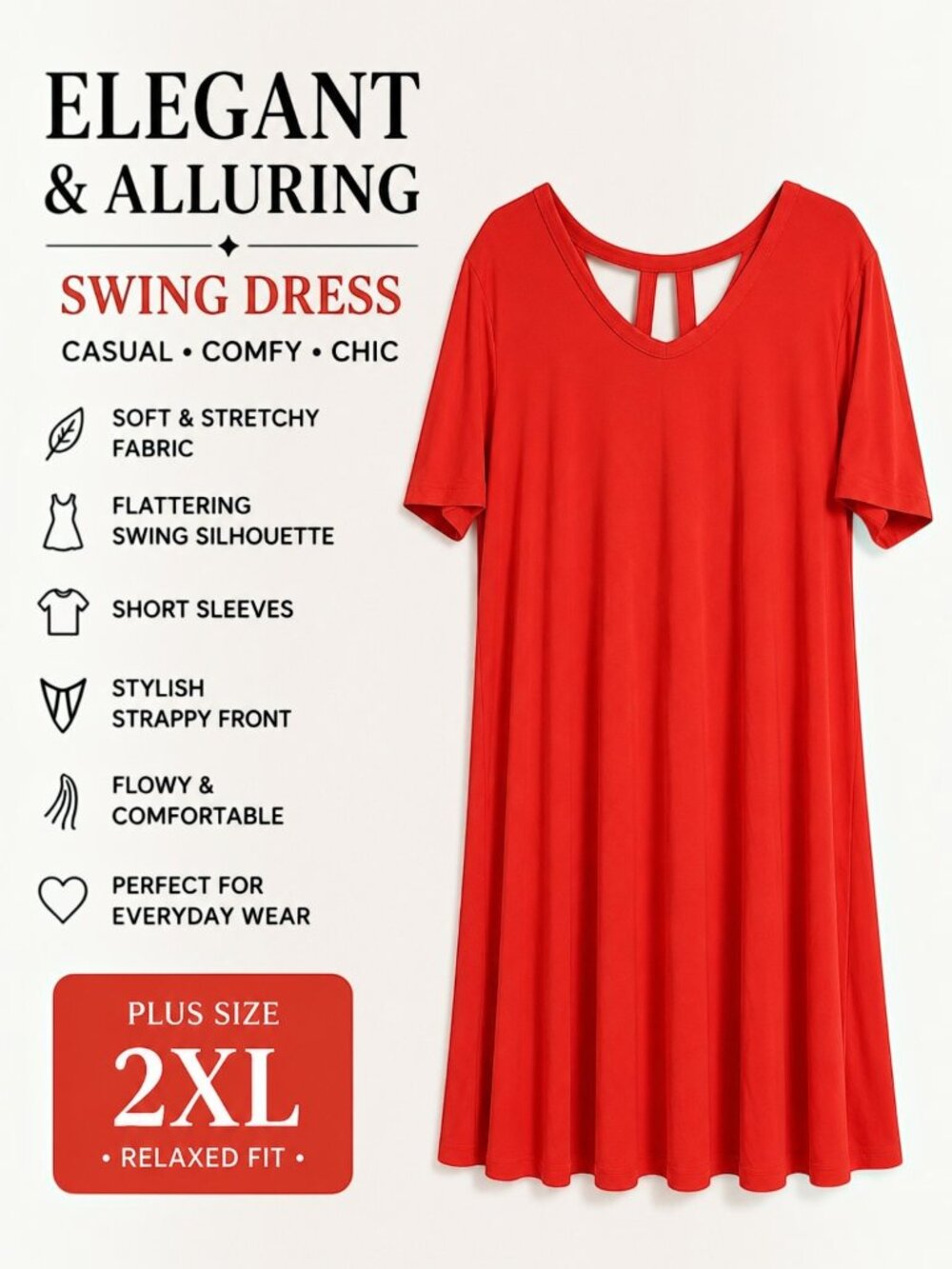 Orange Bamboo Viscose Versatile Swing Dress Strappy Cutout Plus Size 2XL